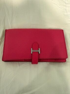 Pink Leather Wallet Clutch with Silver H Accent